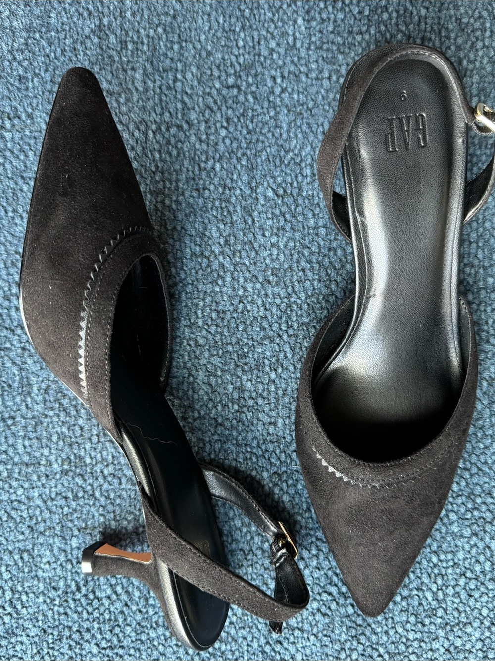 GAP Brand New Black Suede Pointed Slingback Kitten Heels